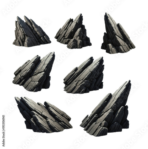 Mountainous rock formations nature 3d models outdoor aerial view isolated on transparent background