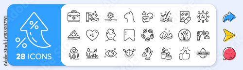 Organic tested, First aid and Spf protection line icons. Interest rate, AI generate, Inflation icons. Pack of No sun, Eco bike, Washing hands icon. Vector