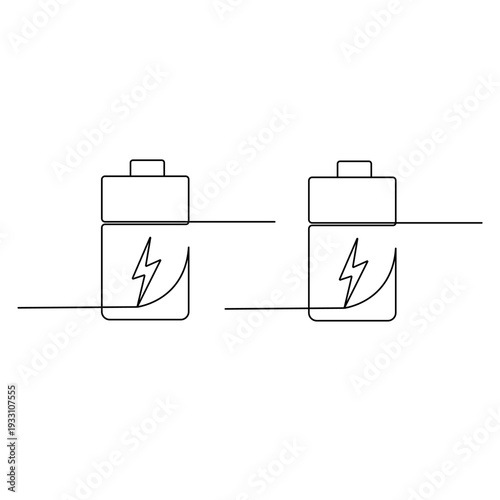 Minimalist power energy icon with single line art battery and wavy cable
