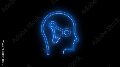 Wallpaper Mural Futuristic neon human head network icon, glowing AI brain connection symbol, artificial intelligence  concept, digital mind, cyber innovation, blue neon tech interface background. Torontodigital.ca