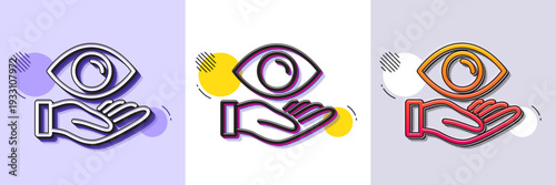 Eye care line icon. Halftone dotted pattern. Gradient icon with grain shadow. Oculist clinic sign. Optometry vision symbol. Line health eye icon. Various designs. Vector