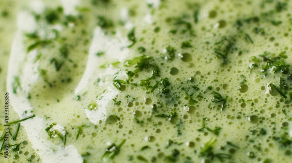 Obraz premium Green goddess dressing macro detail of herb distribution