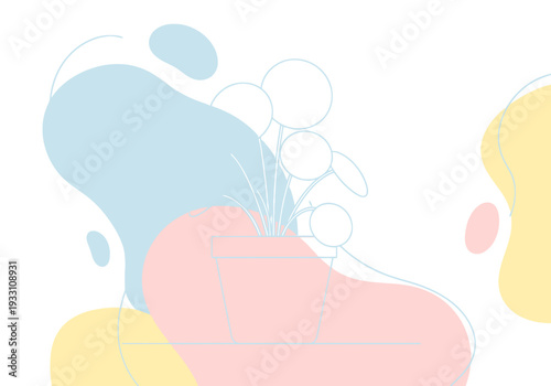 Abstract Organic Shapes Soft Pastels Blend Background with Floral Outline Elements for Design and Decor