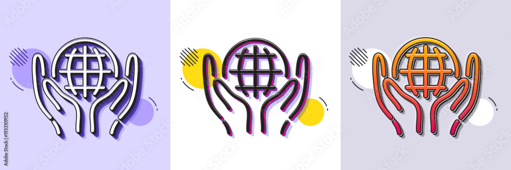 Obraz premium Organic tested line icon. Halftone dotted pattern. Gradient icon with grain shadow. Bio cosmetics sign. Fair trade symbol. Line organic tested icon. Various designs. Vector