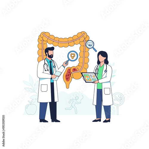 Doctors examine human colon health, diagnosis of intestinal disease, medical research
