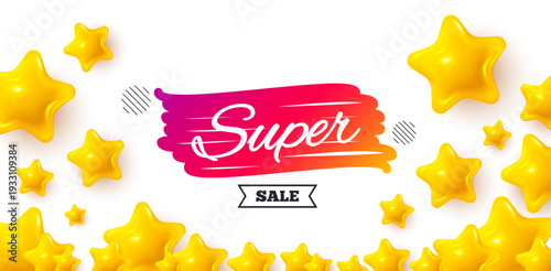 Super sale winner banner with 3d stars. Golden stars banner. Super sale banner. Discount banner shape. Coupon bubble icon. Review rate background. Vector