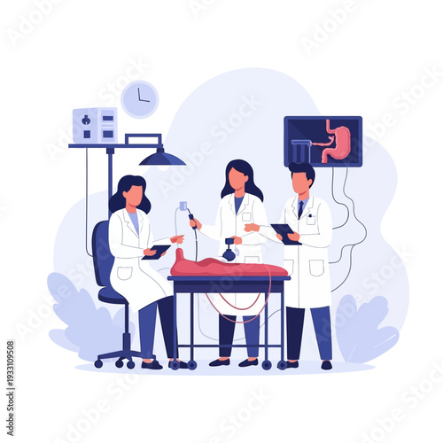Medical Team Practicing Laparoscopic Surgery on Anatomical Model