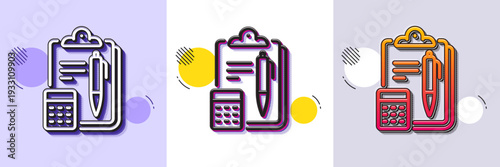 Accounting line icon. Halftone dotted pattern. Gradient icon with grain shadow. Clipboard document sign. Calculate budget symbol. Line accounting icon. Various designs. Vector