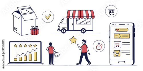 A visual representation of the e-commerce process from order to delivery Vector