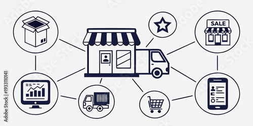 A visual representation of various aspects of e-commerce and online business. Vector