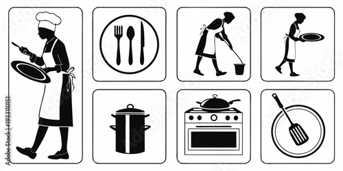 Illustrations of various activities and objects related to waste management and recycling Vector