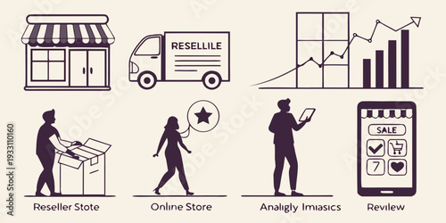 Illustrations of various business activities and concepts Vector