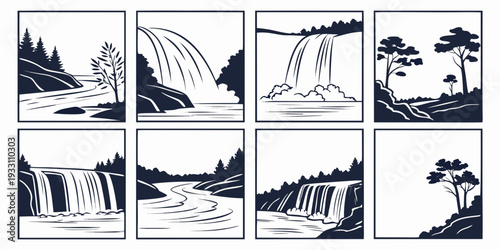 A collection of vintage illustrations showcasing various landscapes and activities Vector