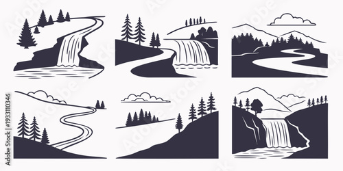 A serene collection of mountain landscapes showcasing nature's diverse beauty Vector
