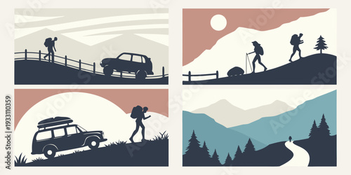 Adventure seekers explore diverse landscapes and activities in scenic outdoor settings Vector