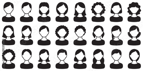 Female avatar hairstyle set profile icons different hair styles vector pack