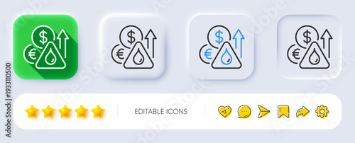 Fuel prices line icon. Neumorphic, Flat shadow, 3d buttons. Petrol price sign. Diesel rate symbol. Line fuel price icon. Social media icons. Vector