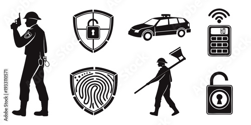 Diverse icons representing law enforcement, security, and emergency services. Vector