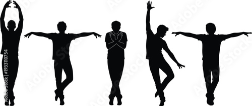 Dance silhouettes, expressive movement, choreography poses, artistic body posture, modern dance art, performance illustration, creative gesture, abstract dancer sequence, 