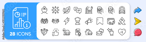 Award app, Info and Armchair line icons. Interest rate, AI generate, Inflation icons. Pack of Leaf, Move gesture, Certificate icon. Bell alert, Furniture moving, Factory pictogram. Vector