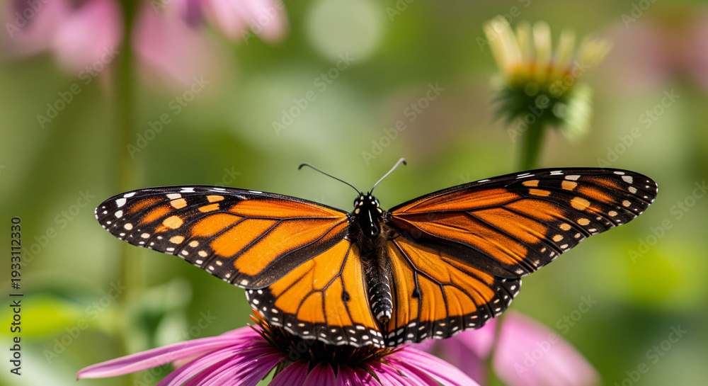 Naklejka premium butterfly on pink flower