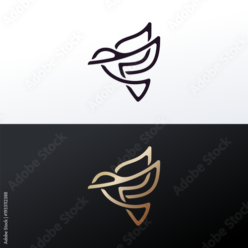 Modern abstract bird logo in minimal line style