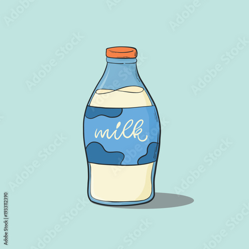 Isolated milk bottle doodle, cartoon element on a light blue background for promotions, banners, prints, cards, stickers, product packaging, etc. EPS 10