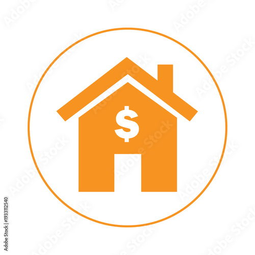Orange House Silhouette with Dollar Sign Inside a Circle for Real Estate Finance Vector Illustration