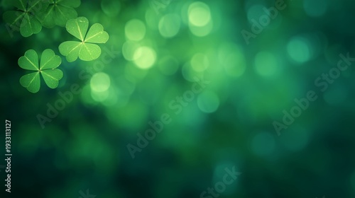 Lucky Clover in Green:  Capturing the essence of good fortune, a close-up image showcases a vibrant four-leaf clover, set against a blurred background of radiant green hues.