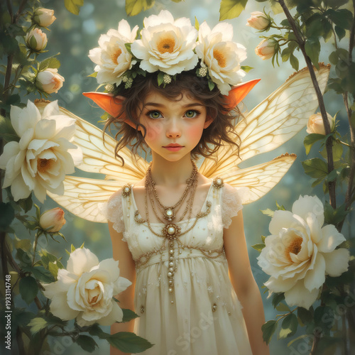 a cute fairy of white roses