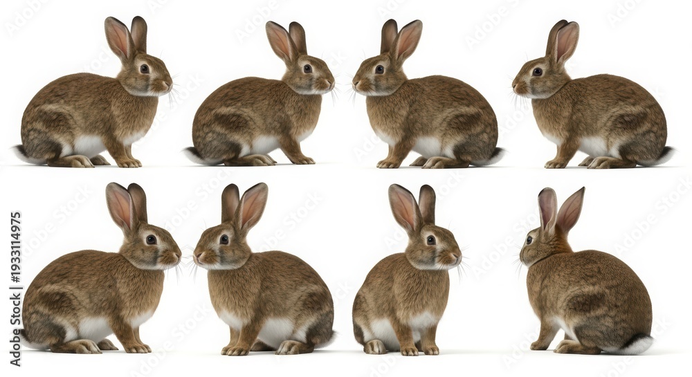 Fototapeta premium Collection of brown rabbits in various poses