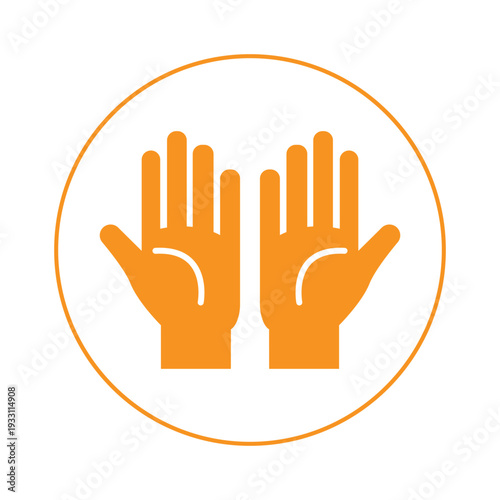 Orange Color Silhouette of Two Hands Raised in Prayer or Supplication Inside Circle Illustration