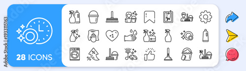 Cleaning line icons. Interest rate, AI generate, Inflation icons. Laundry, Window sponge and Vacuum cleaner icons. Washing machine, Housekeeping service and Maid cleaner equipment. Vector
