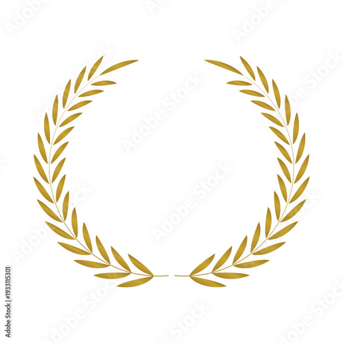 Gold award badge PNG with laurel wreath, decorative leaves and transparent background ideal for premium achievement, champion, and success graphics