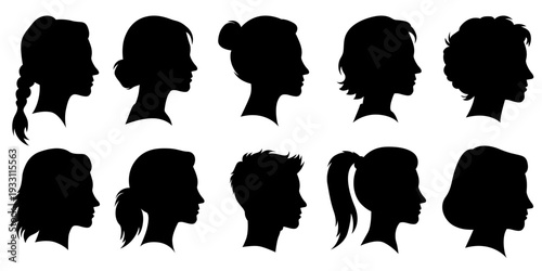 Female hairstyle silhouettes set women head profiles different hair vector