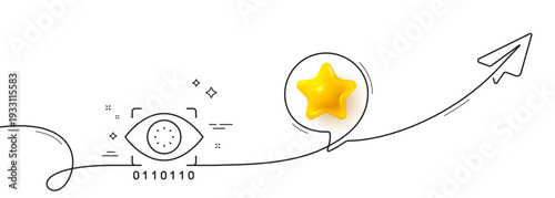 Artificial intelligence line icon. Continuous line with share plane. Retinal access sign. Privacy secure symbol. 3d star in speech bubble. Artificial intelligence single line ribbon. Vector