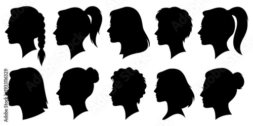 Diverse people head profile silhouette avatar collection