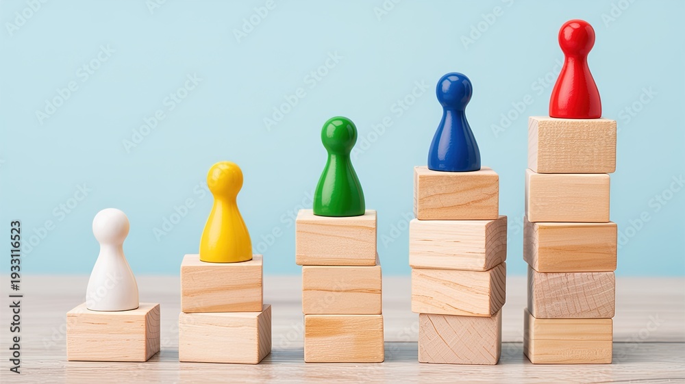 Obraz premium Colorful game pieces on wooden blocks in ascending order
