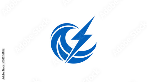 Blue wave and lightning bolt icon representing power and energy for graphic design and branding