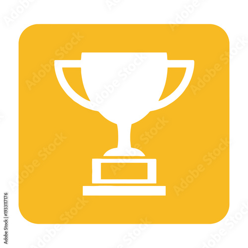 A sleek minimalist trophy cup design with smooth curves and polished edges placed on a solid base against a vibrant golden yellow square background for modern achievement awards and success milestones