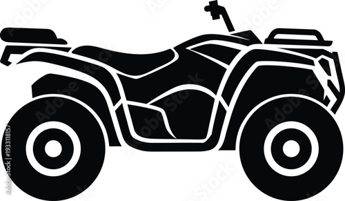 Graphic illustration of a black allterrain vehicle with four wheels for outdoor adventures and offroad activities
