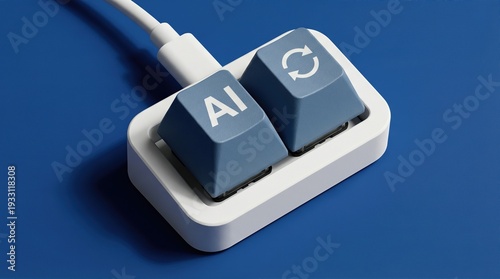 White two-button mechanical keypad with AI and refresh keys on blue