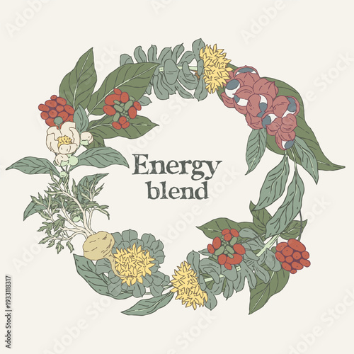 round wreath made of energy tea medicinal plants