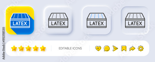 Mattress line icon. Neumorphic, Flat shadow, 3d buttons. Orthopedic latex pad sign. Breathable sleep bed symbol. Line latex mattress icon. Social media icons. Vector