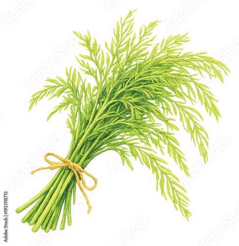 Cha-Om Thai Acacia Pennata Watercolor Illustration Isolated on Transparent Background