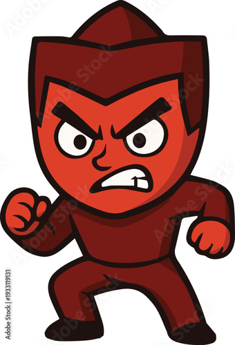 Red Angry Cartoon Character, Furious Expression Vector Illustration