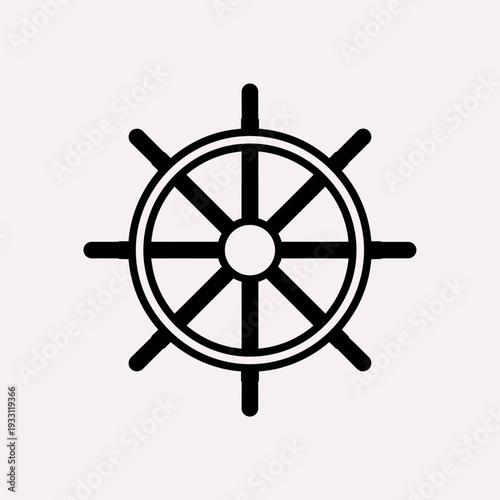 Nautical Ship Wheel Icon, Steering Wheel, Marine Navigation Symbol, Vector Illustration