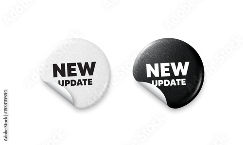 New update sticker tags. Glitter paper price badge. New update icon. Special offer sign. Important information available symbol. Offer round sticker. Promo banner. Vector