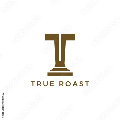 Letter T pillar column icon logo for premium coffee roasting and cafe boutique True Roast
