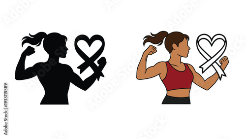 Female empowerment symbol with heart and ribbon illustration vector